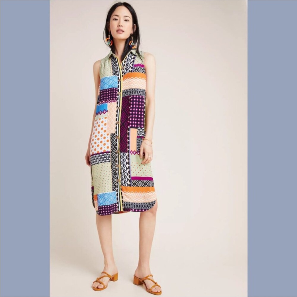 Anthropologie patchwork sleeveless shirt dress Sz 0